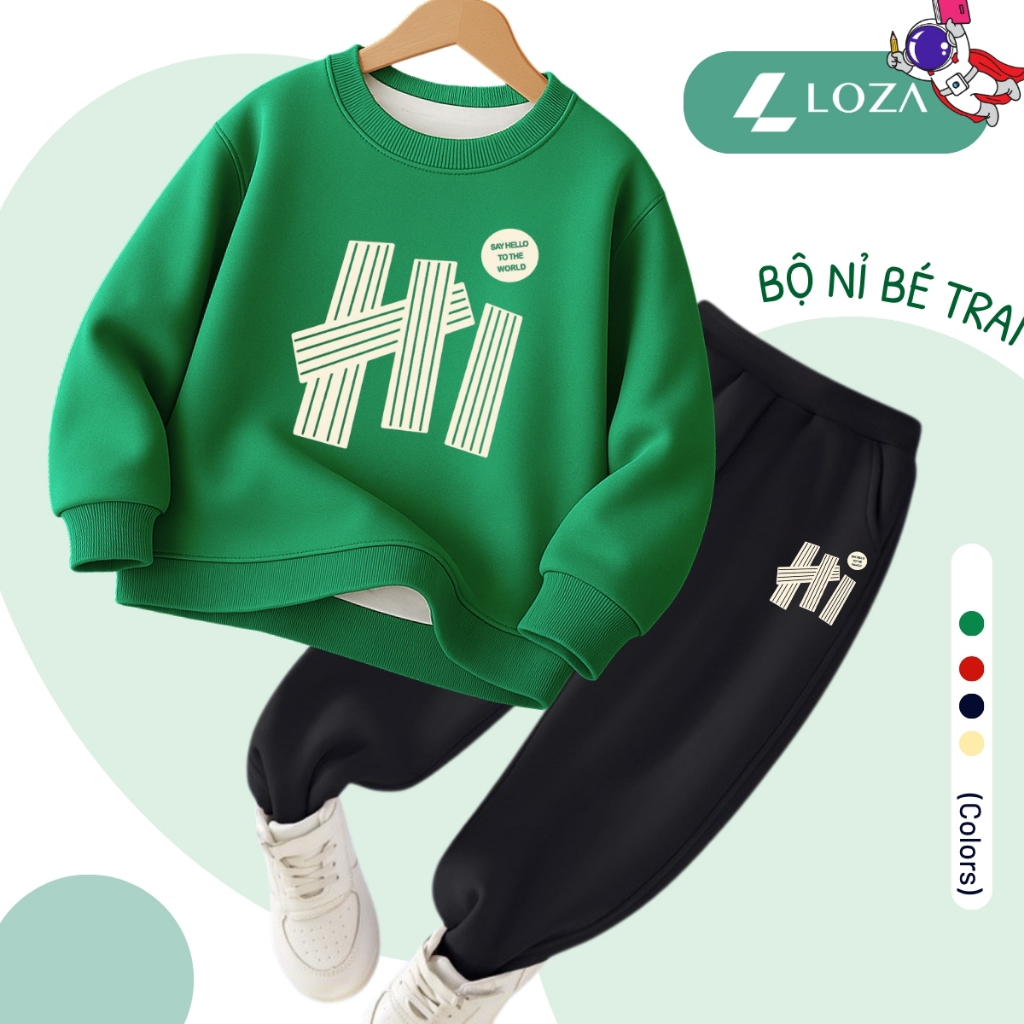Set bộ nỉ bé trai chữ 'HI' - Loza Kids BI533_thumbnail_1