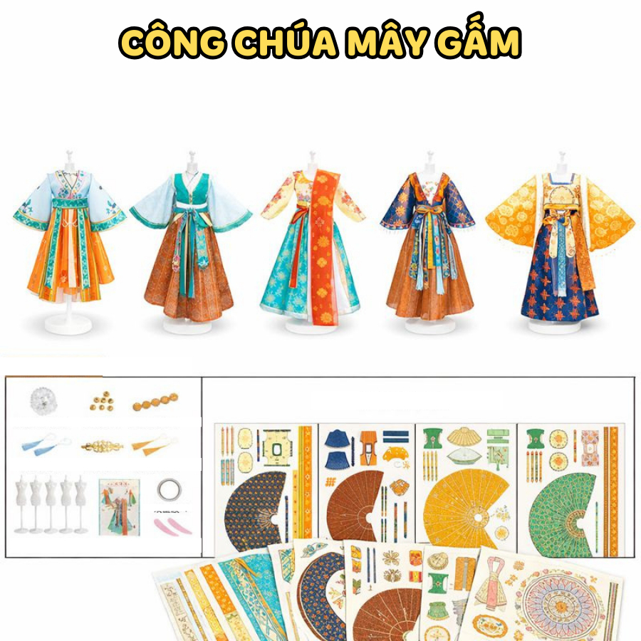 Bộ Đồ Chơi Thiết Kế Váy Công Chúa Cổ Phong 5 Mẫu, Lắp Ghép An Toàn, Có Manocanh Trưng Bày 357BD_thumbnail_0