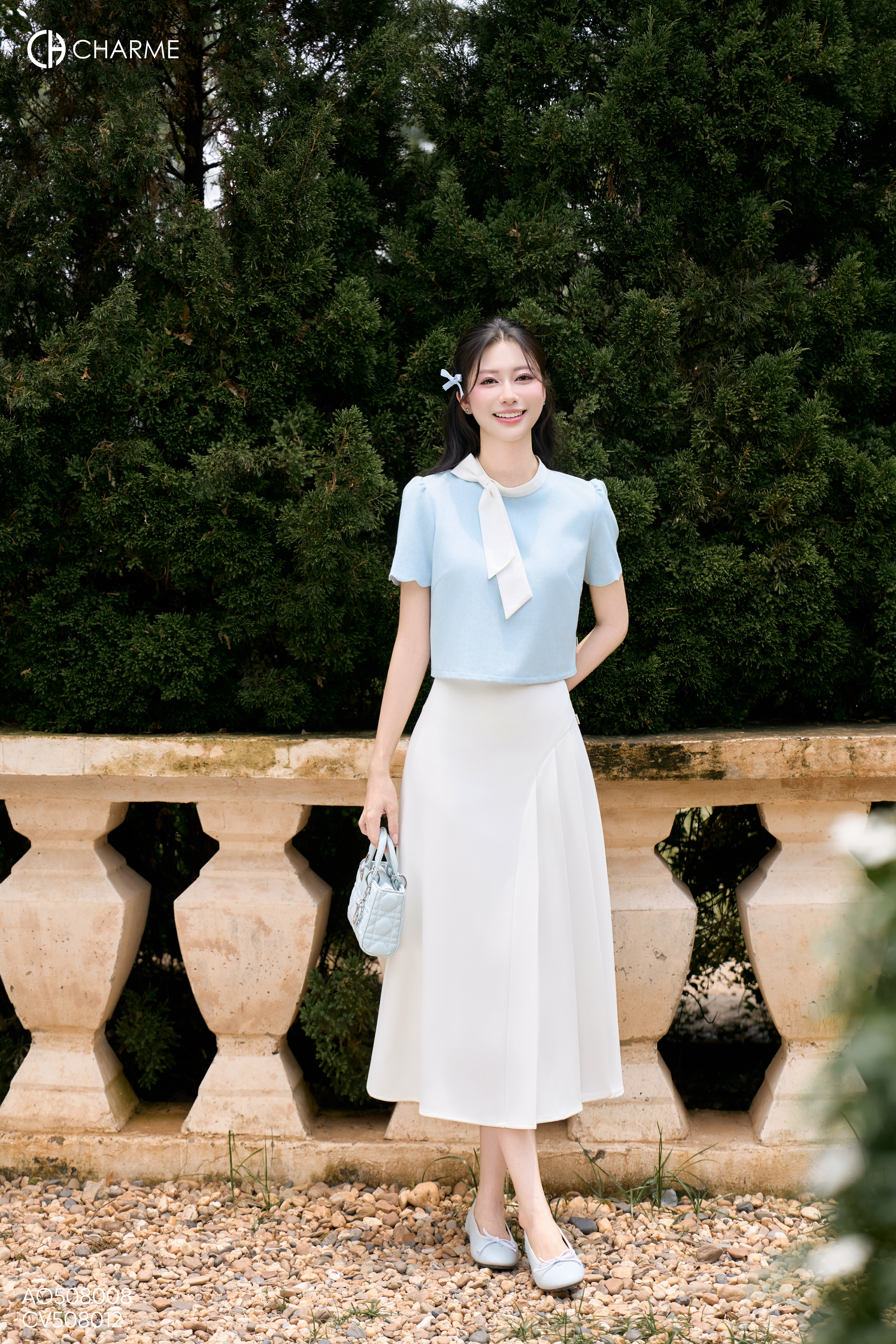 Áo cổ nơ tay sóng