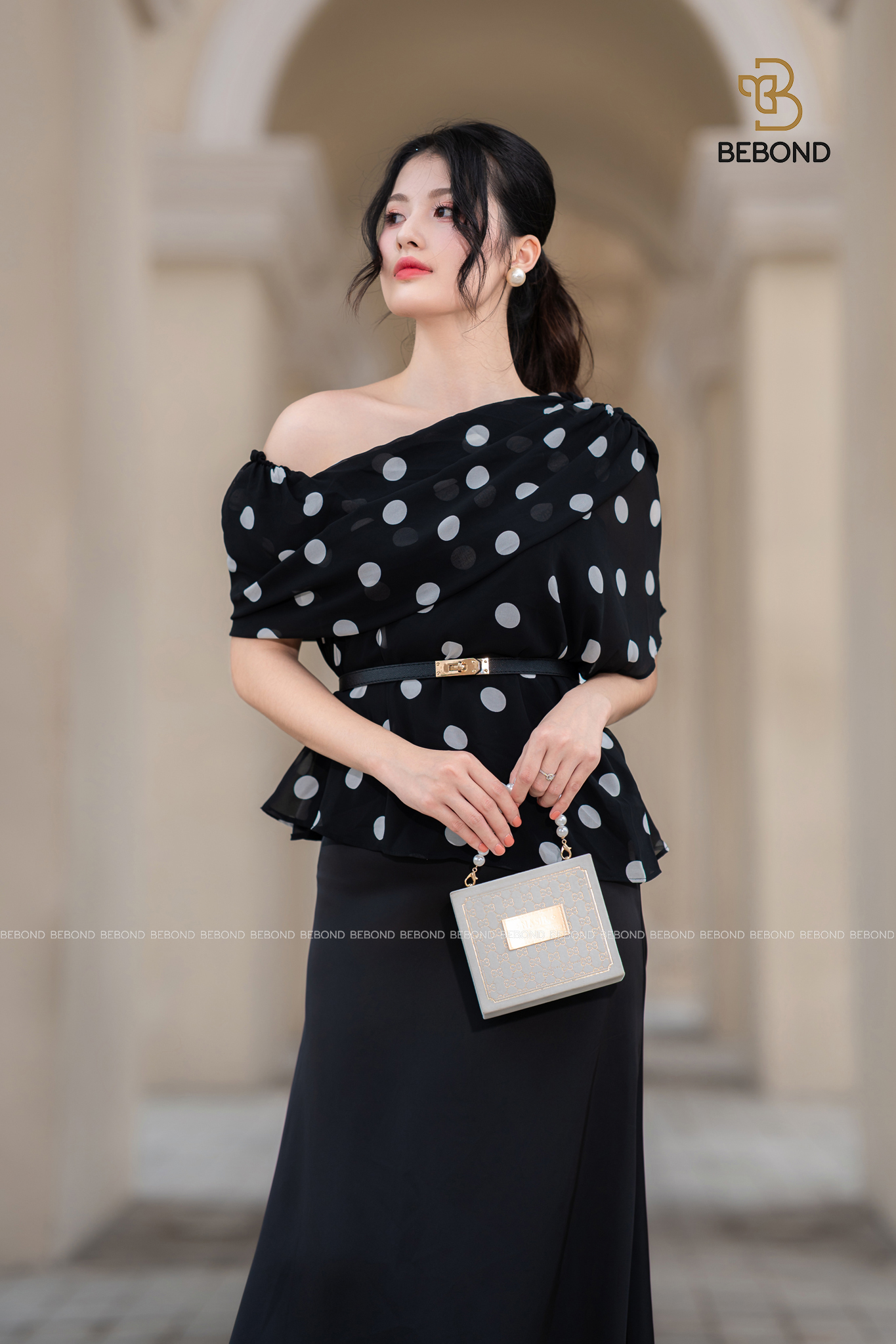 Set áo chấm bi trễ vai LEVANA màu ĐEN_thumbnail_7