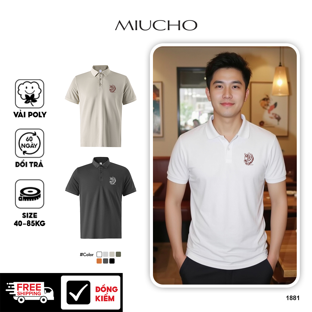 Áo polo nam form vừa 1881 Miucho Iconic vải cá sấu đứng form thoáng mát in artwork