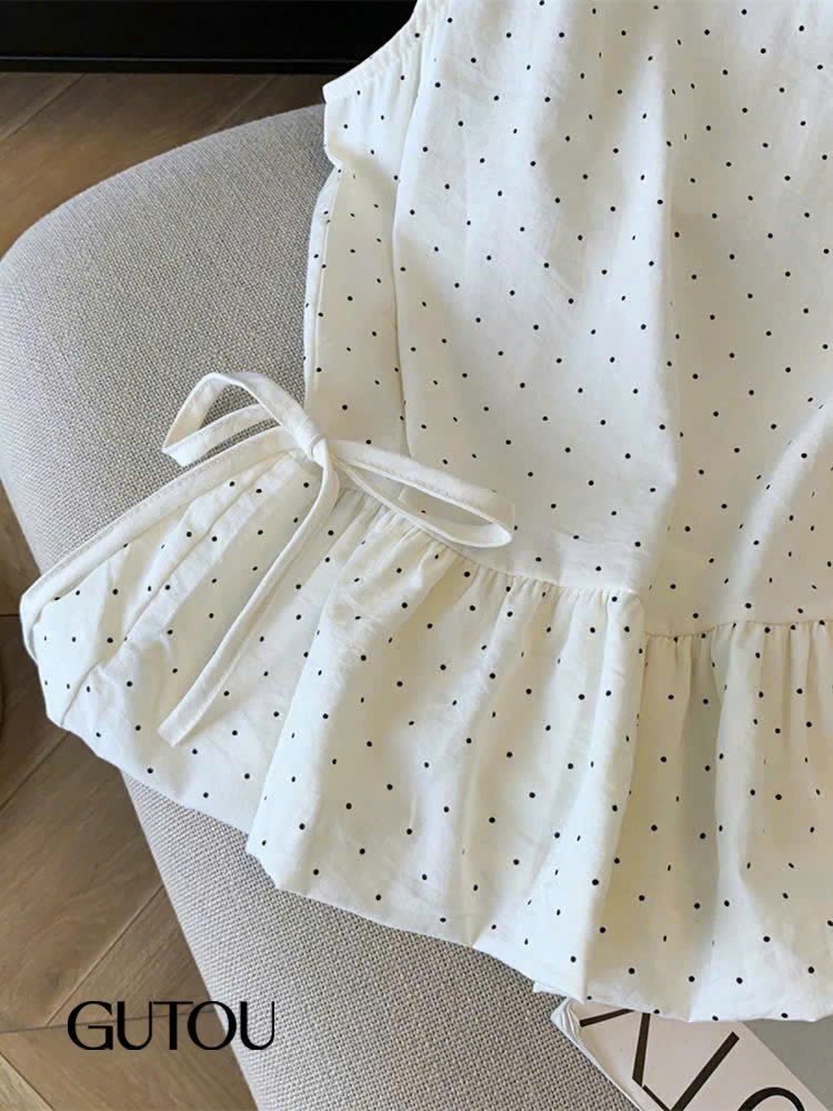 [ GUTOU ] Áo Chấm Bi Phối Bèo+Scrunchie_thumbnail_10