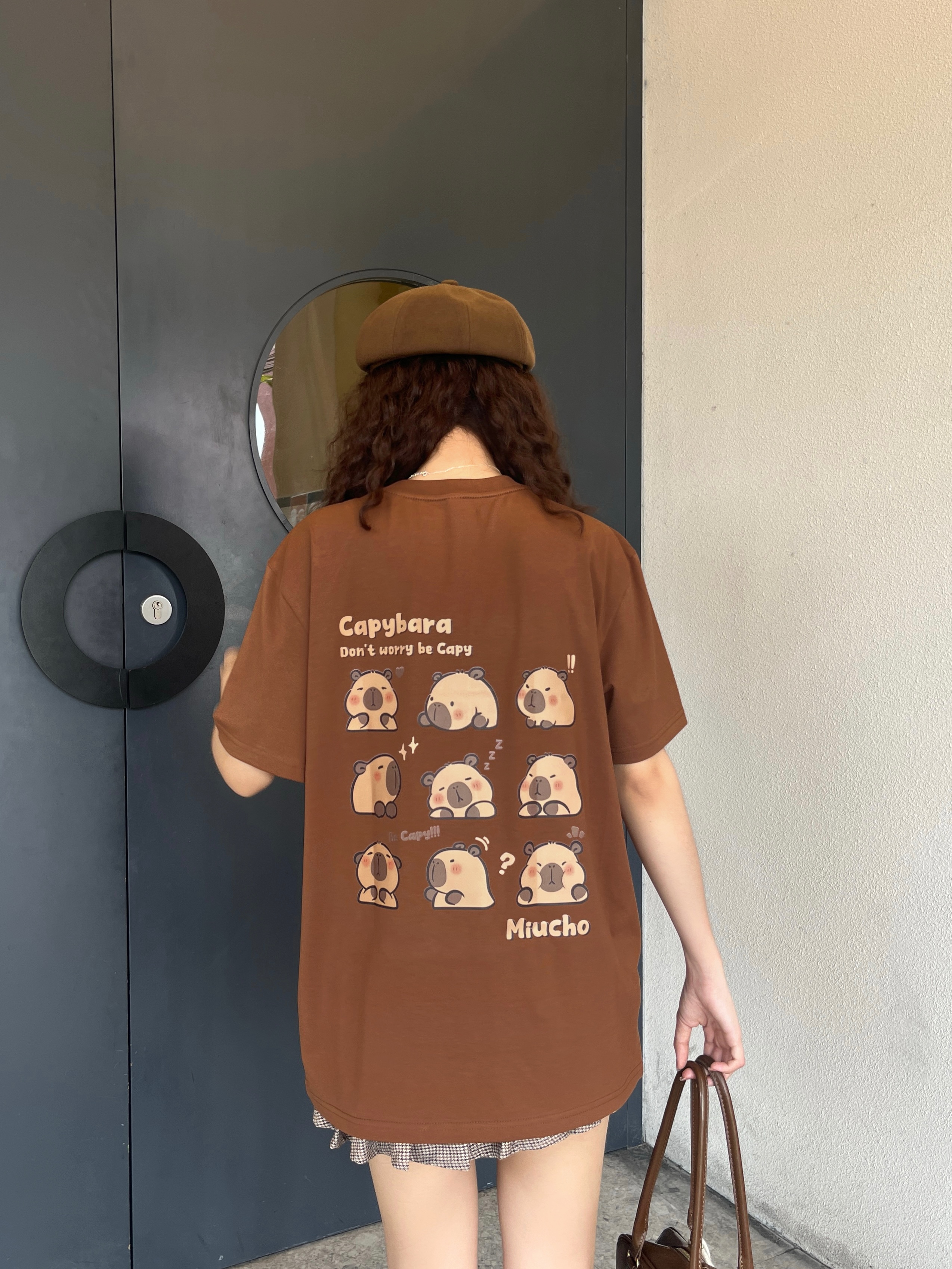 Áo thun gấu Capybara unisex form rộng tay lỡ màu xinh ATD1217 Miucho vải cotton thoáng mát cổ tròn in mix_thumbnail_8