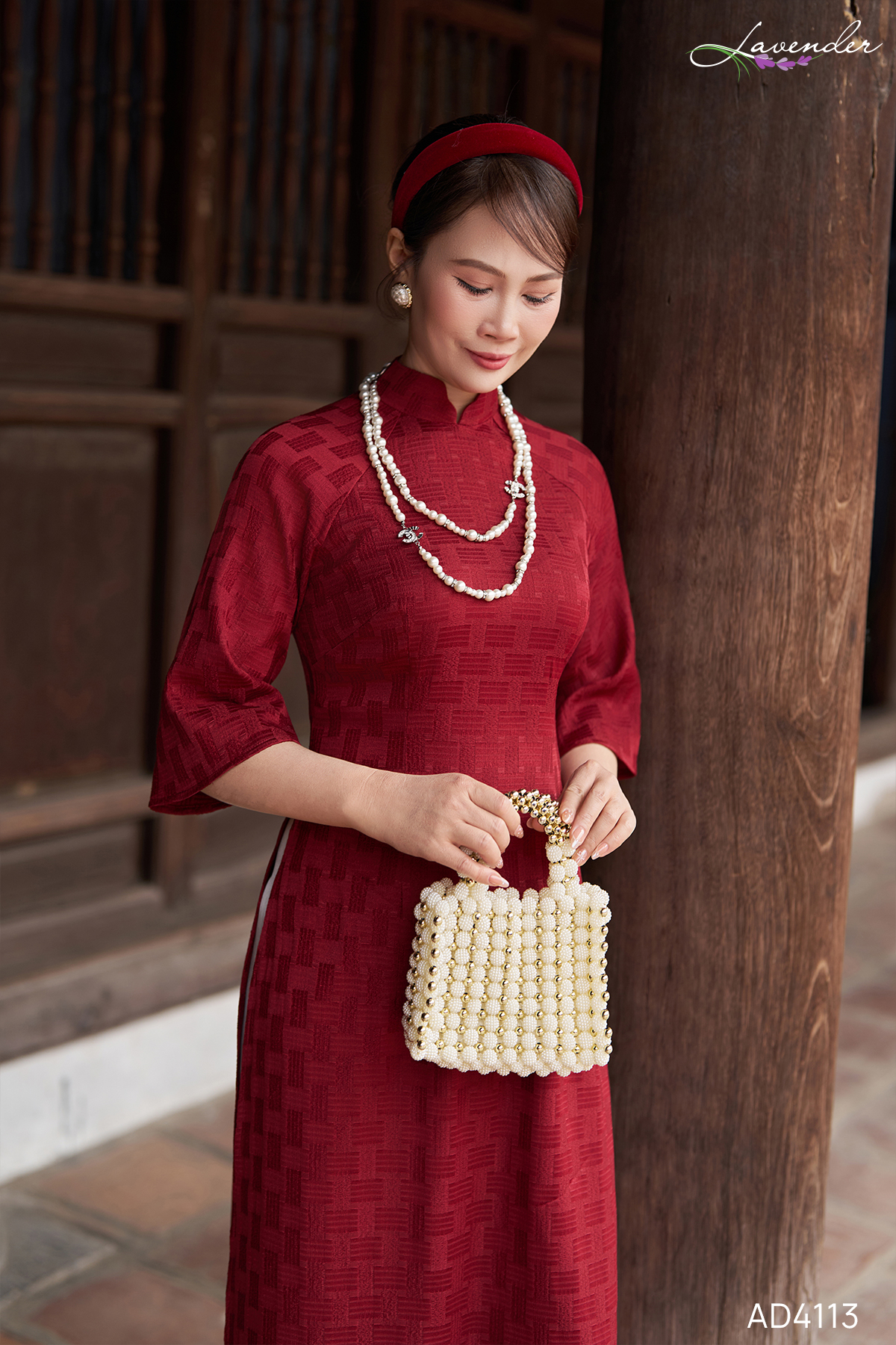 Áo dài gấm màu đỏ đô AD4113_thumbnail_2