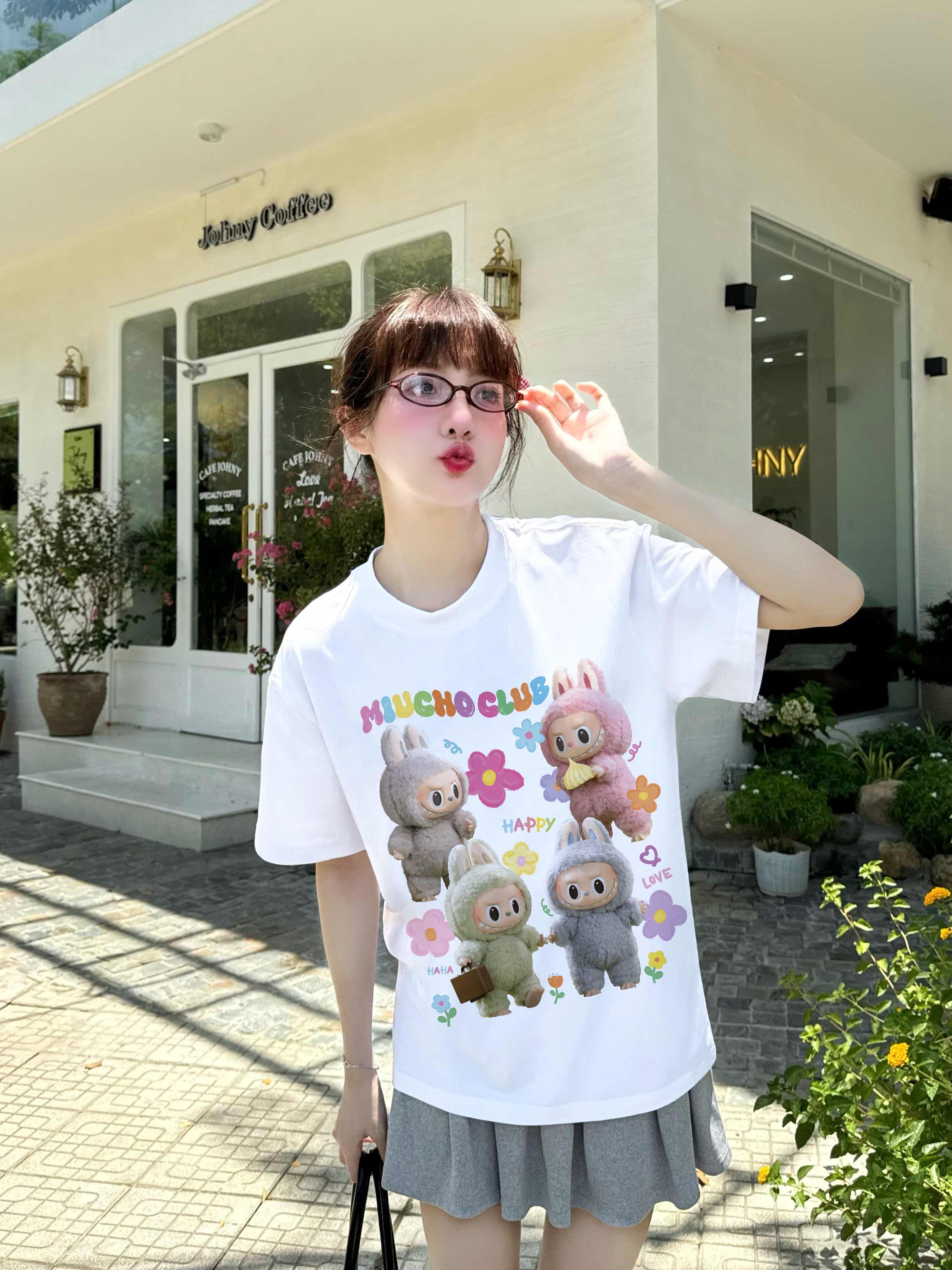 Áo thun labubu dễ thương form rộng nhiều màu ATD1452 Miucho vải cotton cổ tròn in mix_thumbnail_3