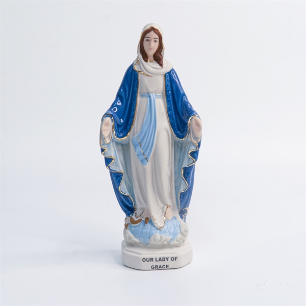 Tượng sứ Mẹ Ban Ơn 15cm Xanh ✔