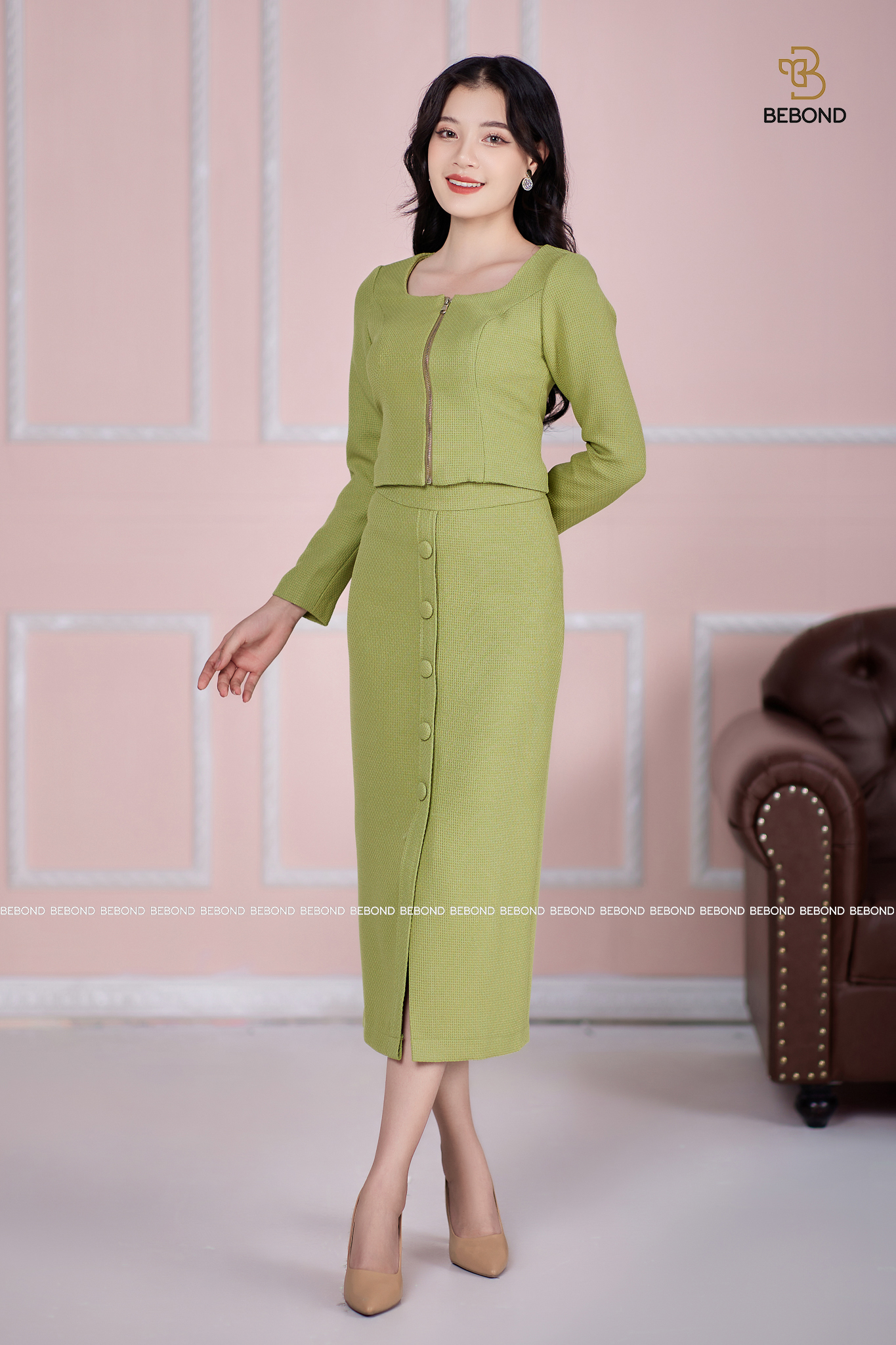 Set Áo Vest - Chân váy ôm Orla XANH BƠ