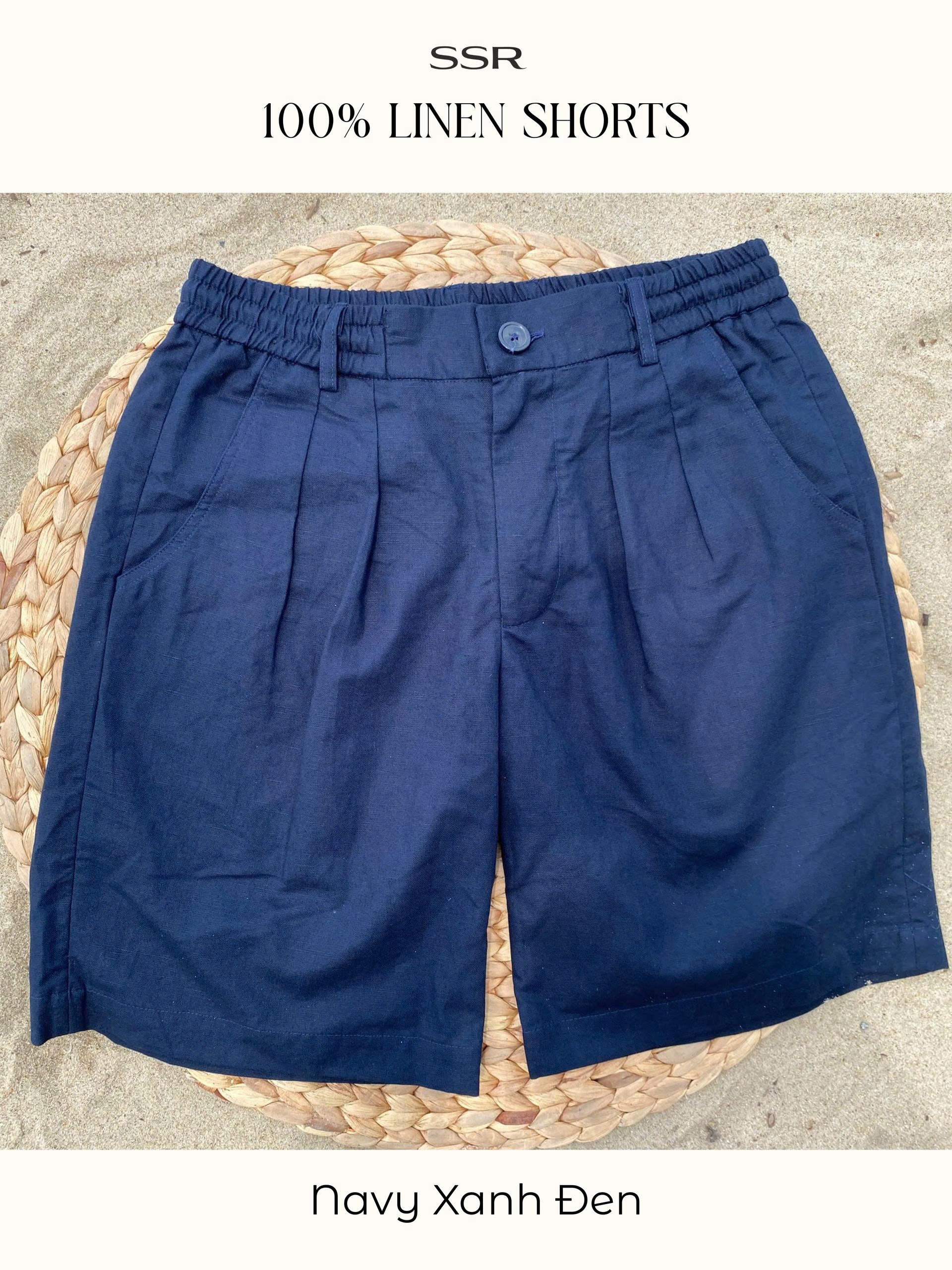 Quần short 100% linen ống rộng