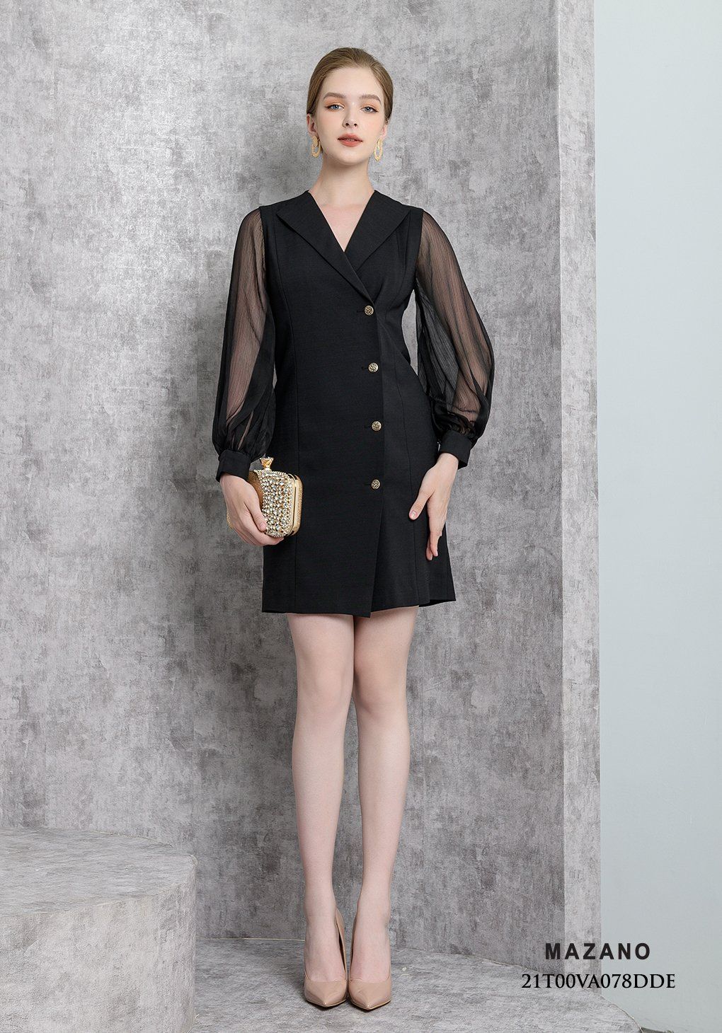 Đầm vest đen tay bồng cách điệu_thumbnail_2