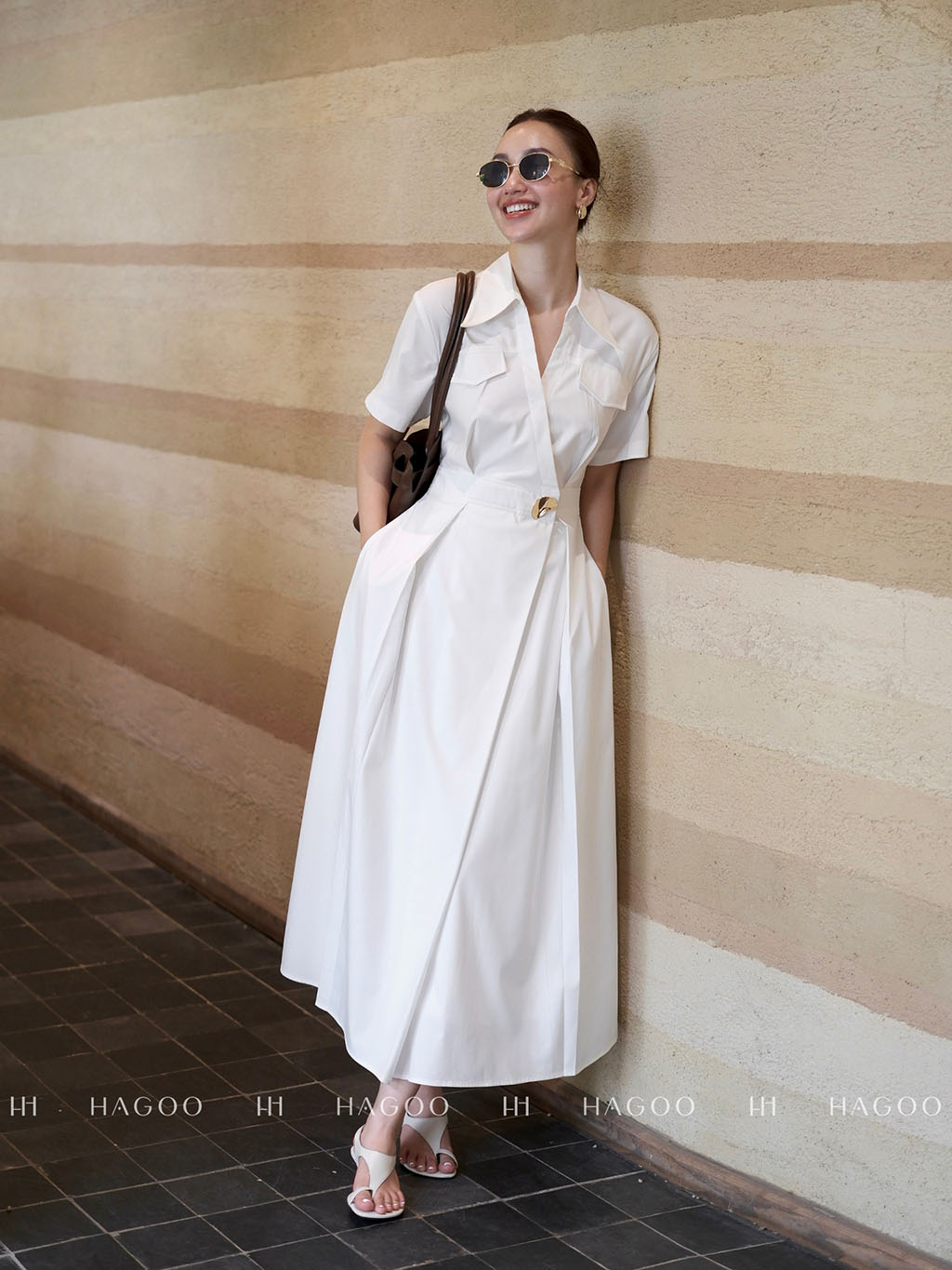 Váy sơ mi vạt chéo khuy trang trí HAGOO_thumbnail_2