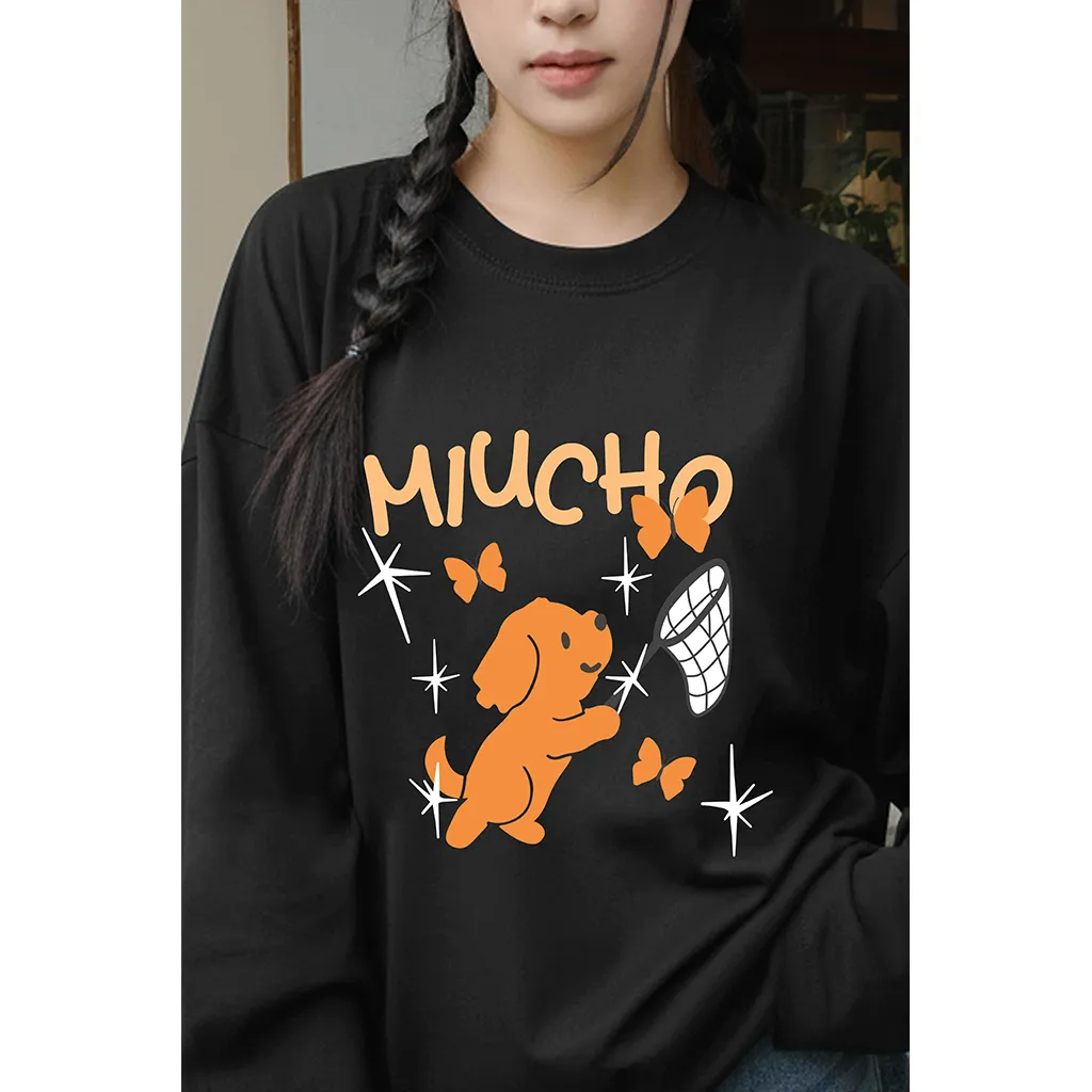 Áo thun boxy nam nữ Miucho chất vải mềm mại thoáng mát cún bắt bướm in mix 2834_thumbnail_5